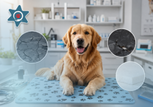 Polyurethane veterinary exam mat providing traction and comfort for dogs during veterinary examinations