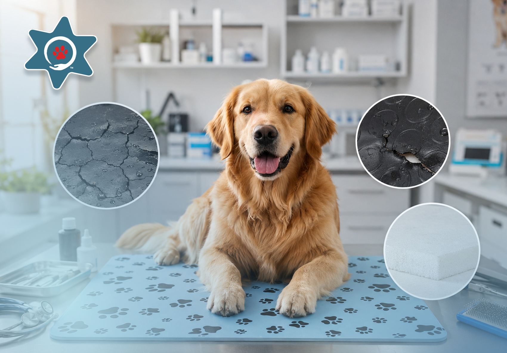 Polyurethane veterinary exam mat providing traction and comfort for dogs during veterinary examinations